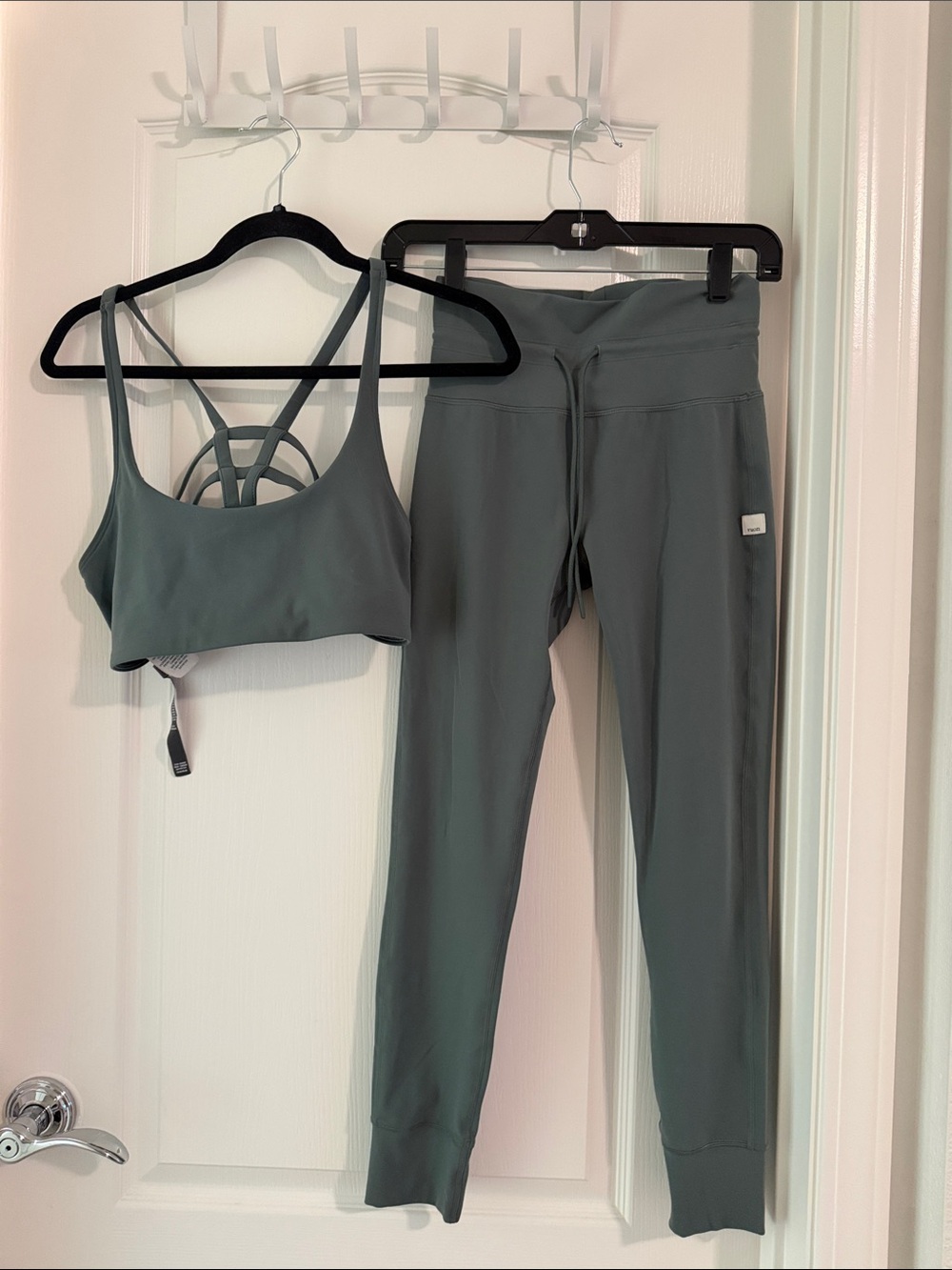 Vuori Sage Green Strappy Sports Bra and Leggings Set